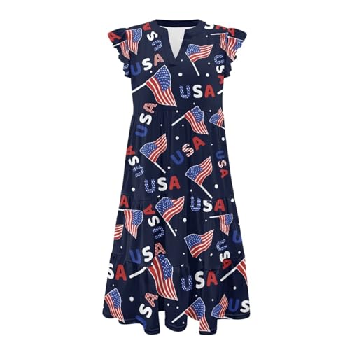 Image of Women's Casual Ruffle Sleeve Dress V Neck Pullover Dress Flowy A-Line Pleated Lightweight Dress with Pockets