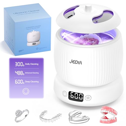 2025 Upgrade JEDIA Ultrasonic Retainer Cleaner Machine with 4 Modes – 45kHz 180ML Ultrasonic Cleaner for Retainer, Denture, Mouth Guard, Jewelry, Ring, Leak-Proof Detachable Tank & Base, Easy-to-Clean