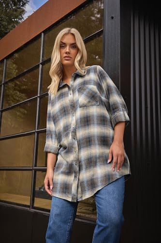 Yours Curve Check Boyfriend Shirt - Women's - Plus Size Curve Blue