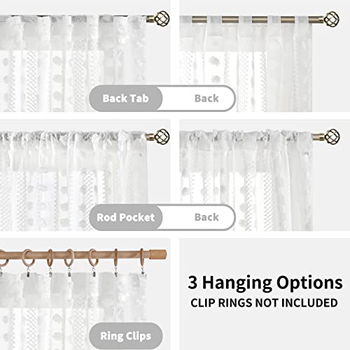 Bgment White Pom Pom Sheer Curtains 84 Inch Length, Boho Textured Light Filtering Curtains With Rod Pocket And Back Tab For Bedroom Nursery, Set Of 2 Panels, White, 52 X 84 Inch #TOP5
