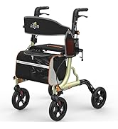 Aojin Rollator Walker for Seniors, Foldable All Terrain Walker with Seat, 8" Rubber Wheels and Ba...