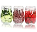 Glass Jars With Airtight Lid 24 Oz (Set Of 3) Wide Mouth Mason Glass Sealed...