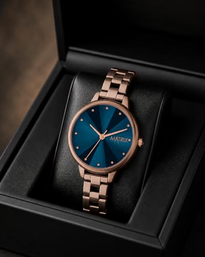 Image of Matrix Daisy Collection | Analog Watch for Women | Rose Gold Bracelet Strap | Premium Blue Dial | Stylish & Modern