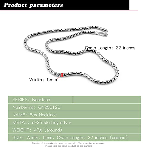 Dankadi Fashion Men 925 Sterling Silver Necklace Italy 5MM Square Rolo Link Round Box Chain Chokers 18 "20" 22 "24" 26" Fine Jewelry Gift (22 inches) by Dankadi - Image 6