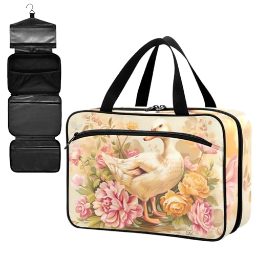 Fustylead Vintage Duck Bird and Beautiful Flower Large Medical Supplies Organizer Bag with Zipper Empty First Aid Bag Trauma Kit for Traveling Hiking Camping