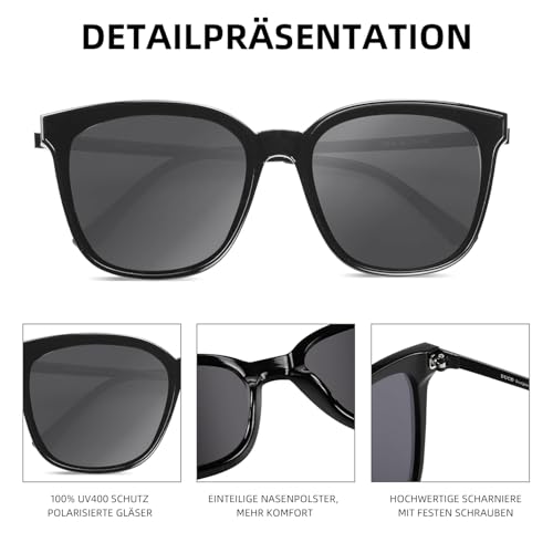 DUCO Vintage Round Polarized Retro Sunglasses for Women UV Protection W016 (Black Grey) - Image 4