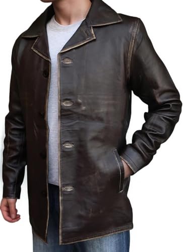 Mens Genuine Super Natural Leather Jacket - Distressed Leather Jacket Car Coat2