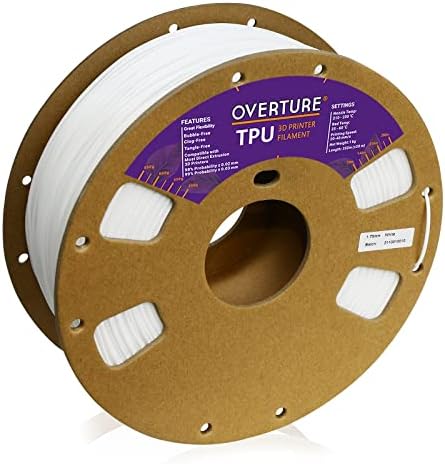 OVERTURE TPU Filament 1.75mm Flexible TPU Roll 3D Printer Consumables, 1kg Spool (2.2 lbs.), Dimensional Accuracy +/- 0.05mm (Black)
