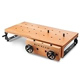 Rockler Handy Bench Portable Woodworking Workbench with Moxon Vise - 16x32 Solid Beech Benchtop, 4x4 Dog Hole Grid - Adjustable Steel Base Brackets, Compact Work Table for Garage or Shop