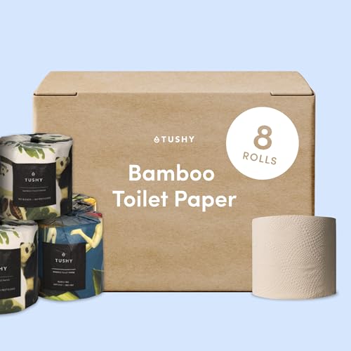 TUSHY Premium Bamboo Toilet Paper | 3 Ply, 300 Sheets Per Roll - 8 Pack