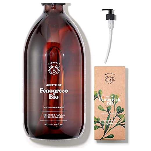 ACEITE DE FENOGRECO ORGÁNICO | Aceite Macerado de Semillas de Fenogreco y Aceite de Girasol | Cuerpo, Pecho, Glúteos, Cabello, Uñas | Vegano y Cruelty Free | Botella de vidrio + Bomba (500ml)