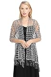 ❤Diseño único: ★ Patrón de lentejuelas con cuentas Flapper en el chal con borla, ★ Borlas de encaje huecas. La gasa crea una apariencia elegante y hermosa: delicada y ligera tela de gasa satinada, es perfecta para bodas, cruceros, salidas nocturnas y eventos especiales. Muestra tus sentimientos románticos.