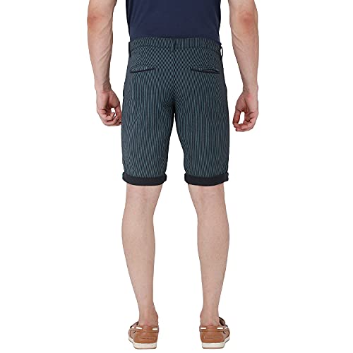 Image of BEEVEE Mens Navy & Blue Striped Linen Fixed Waist 3 /4th.