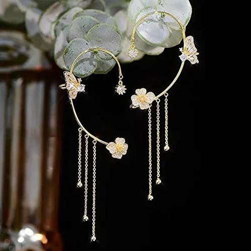 Kenjudess Vintage Crystal Butterfly Flower Ear Cuffs 2Pcs Non-Pierced Sparkling Iced Out Rhinestone Butterfly Cartilage Climber Ear Wrap Prom Party Festival Ear Jewelry For Women #TOP2
