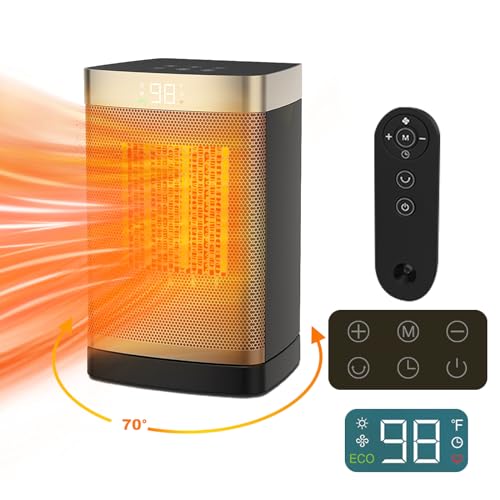 AIDENOEY Space Heater with 4 Modes，1500W PTC Quiet Portable Heater, 12h Timer, Overheat Protection,70°Oscillating Ceramic Fast Heater with Remote,Shut Off Function for Office Home Indoor Use