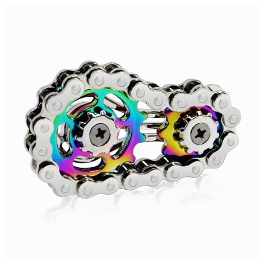 Juguetes Fidget de Metal, Juguete Fidget de Cadena de Bicicleta con 2 Engranajes, Juguetes de Dedo para Aliviar la Ansiedad Gadgets para Adultos (Plata + Color)
