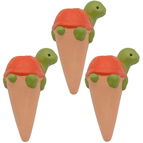 Esterno Turtle Self-Watering Spikes (3-Pack); Terracotta Clay Plant Auto-Watering Stakes, Turtle-Shaped Cover