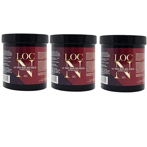 LOC N Edge Gel Extra Hold – Pack of 3 (16 oz Each) | Maximum Hold for Locs, Braids, Twists & Edges | Non-Greasy, Natural Ingredients, All Hair Types