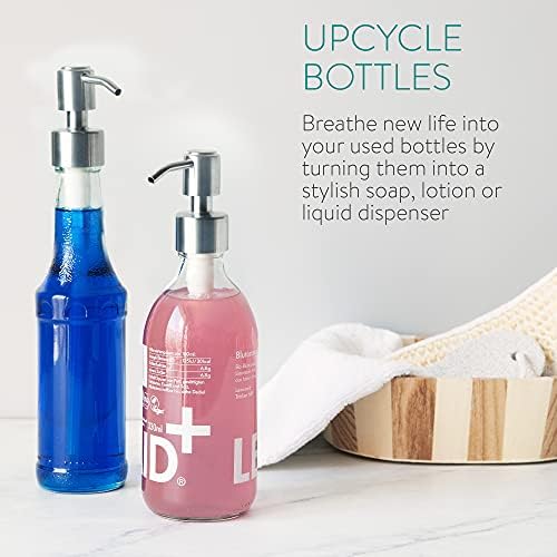 Navaris Stainless Steel Soap Dispenser Head (Set of 2) - Screw On Pump Head for 26-28mm Top Bottles - Nozzle for Liquid, Lotion - Design 1, Silver