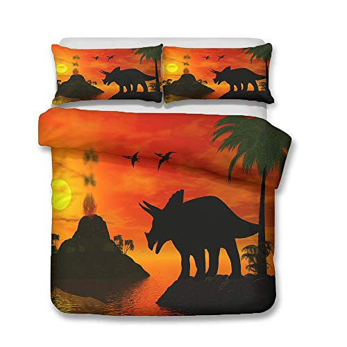 Fansu Juego de Ropa de Cama, 3 Piezas Funda de Edredón con Cremallera 3D Diseño de Impresión, Funda de Edredón*1pcs, Funda de Almohada*2pcs (200 * 200cm,Triceratops)