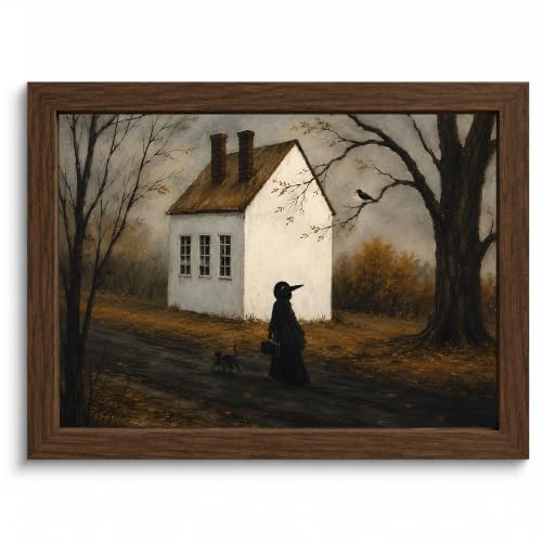 YPDQJW Framed Halloween Witch Wall Art, Vintage Black Cat Print, 10x8 in