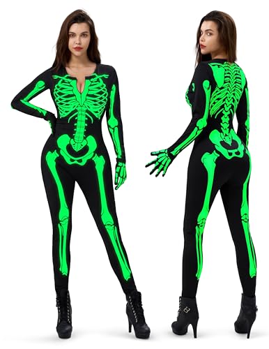 Spooktacular Creations Women Double-Sided Skeleton Costume Bodysuit for Adult Halloween Costume Cosplay Party