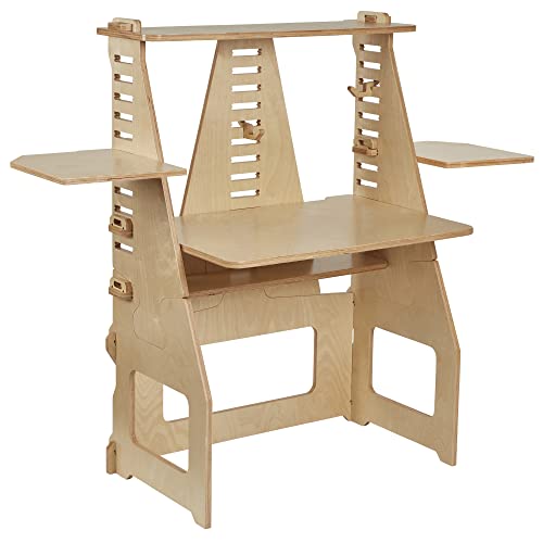ECR4Kids Maker's Puzzle Sit or Stand Desk, Adjustable Height Desk, Natural
