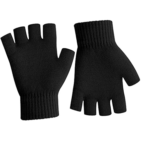 NZKNP Fingerless Gloves for Women Men Winter Warm Knitted Black Gloves Half Finger Gloves for Women Cold Weather Fingerless Mittens for Women Men Gloves with Finger Holes Womens Mens Winter Gloves Cover