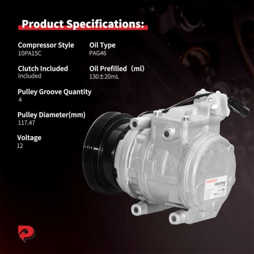 Image of PHOBOOS A /C Compressor with Clutch Compatible with Hyundai Tucson 2005-2007 2009 L4 2.0L, Kia Sportage 2005-2008 L4 2.0L, 4-Groove Only, Ref.97373