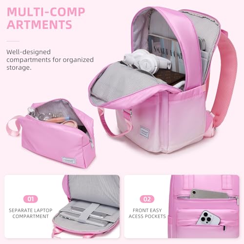 Image of LARVENDER Carry on Luggage 22x14x9 Airline Approved Hardshell Suitcase with Wheels TSA Lock, PC+ABS Lightweight Suitcase Set for Women with Travel Backpack, Peach Sparkling, 3 Piece Set