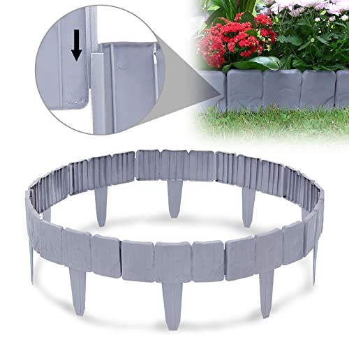 UISEBRT Bordures de Jardin 2,5 m Bordure de pelouse en Plastique Bordure de Gazon Clôture Effet, Aspect Pierre, Décoration de Jardin, 1 élément (L x H): 25...