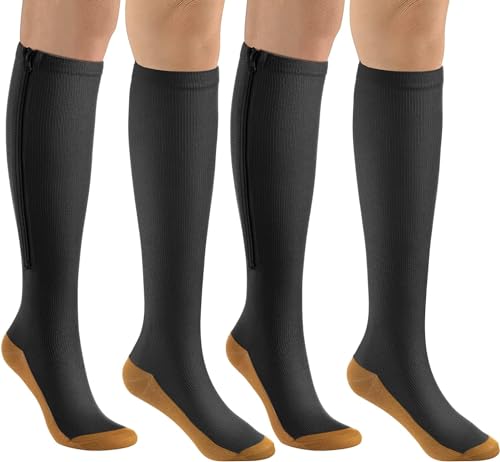 Image of bropite Zipper Compression Socks Women & Men|15-20mmHg closed Toe knee high | 2Pairs Calf Knee High 15-20mmHg closed Toe Compression Stocking suit for Walking Recovery, Pregnant, Nurse