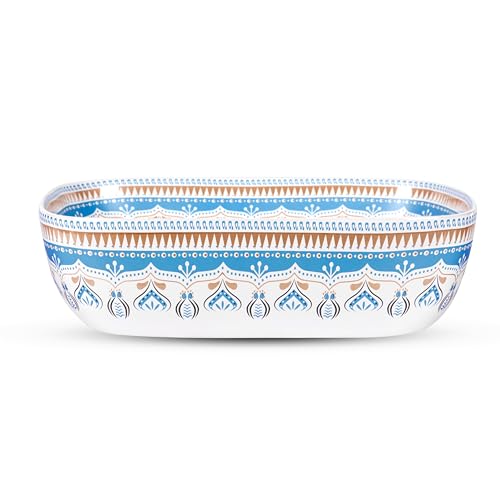 Image of Bonkaso Moroccan Designer Table Top Wash Basin | 45 x 32.5 x 13.5 cm Countertop Ceramic Bathroom Sink | Polished Modern Big Vanity Wash Basin for Bathroom & Living Room (Blue Pattern)