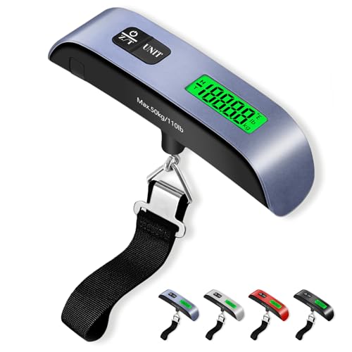 Luggage Scale, 110lbs Portable Digital Luggage Weight Scale, Rubber Pain Suitcase Scales with LCD Display & Temperature for Travel (Blue)