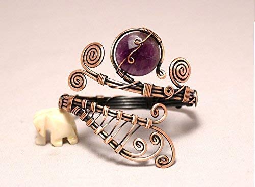 Copper Wire Wrapped Bracelet, Amethyst Cuff Bracelet, Solid Copper Bracelet With Gemstone, Copper Jewelry, Handmade Bracelet Women #TOP2