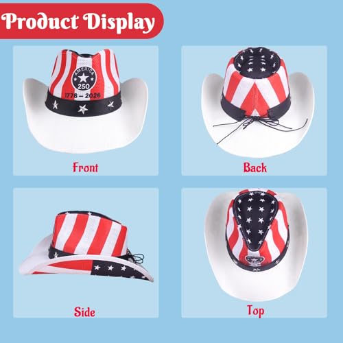 Image of Evankin American Flag Hat, USA Western Cowboy Hat on July 4th | American Flag Hat, 4th of July Patriotic Hat,USA Western Cowboy Hat, Straw Weaving Star,Summer Sunhat for Men and Women