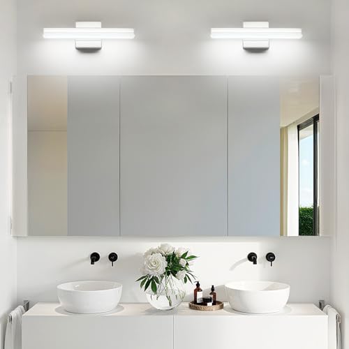 Image of SineRise 16-Inch LED Modern Bathroom Vanity Light Bar, Chrome Modern Acrylic Bathroom Wall Lighting Fixtures Over Mirror (Cool White 6000K)