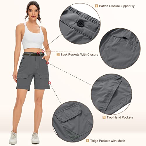 Jessie Kidden Women's Stretch Cargo Shorts, Quick Dry Elastic Waist 7" Inseam Casual Shorts For Outdoor Hiking, Camping, Travel (2105 Grey, Us 12 (Eur 34)) #TOP2