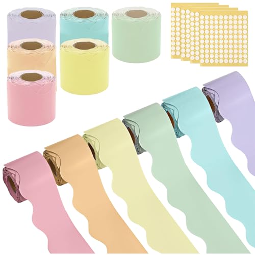 196.8 Ft Bulletin Board Borders, 6 Rolls Scalloped Classroom Blackboard Display Trim, Waterproof Poster Border Paper, School Whiteboard Wall Decoration for School, Office, Home