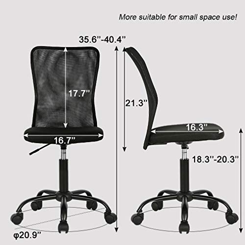 Vnewone Desk Executive Task Rolling Swivel Chair with Wheels Armless Lumbar Support Small Modern Adjustable Mid Back for Home Women, Men, Black