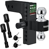 Rhino USA Adjustable Trailer Hitch (2-Inch Receiver) - Heavy Duty Aluminum Tow Hitches with 8-Inch Drop/Rise for Truck (12,500 LBS GTW) - Weatherproof Double Anti-Theft Locking Hitch Pins (Black)