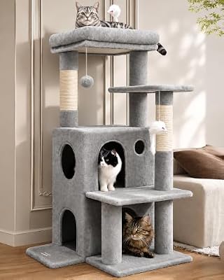 Globlazer Cat Tree Tower for Indoor Cats Large Adult, FC50, Light Grey