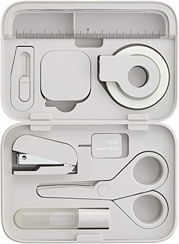 team-demi Plus Stationery Kit Gray (Scissors, stapler, tape, liquid glue, cutter, ruler, tape measure, pin for SIM card replacement) TD-001 30-213 With Original Stylus Ballpoint Touch Pen