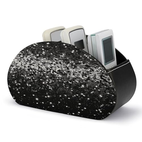 Image of peiyeety Black White Glitter Remote Control Holder PU Leather Remote Caddy Remote Box for Nightstand Desk Storage Caddy Store Desktop Storage Box for DVD Glasses Pen Key