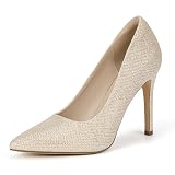 IDIFU Gold Heels for Women High Heels Pumps Closed Toe Stiletto Pointed Dress Shoes Wedding Prom Bridal Daily Work Office Business Trendy Fashion Sexy Comfortable Dressy Shoes(Gold Glitter 8 M US)