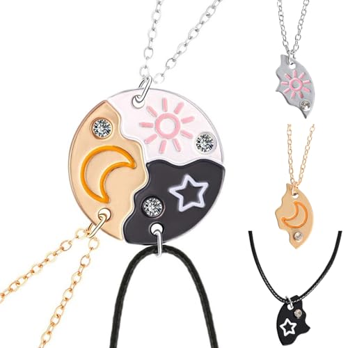LIUYIDM Collier D'amitié pour 2 3 Pièces Soleil Lune Étoile Collier BFF Design Magnétique Cadeau BFF Meilleure Amie Cadeau pour Cadeaux D'anniversaire Fin...