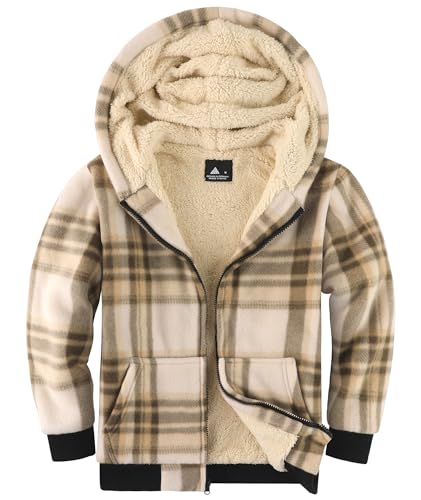 V VALANCH Boys Zipper Hoodie Kid Fleece Lined Plaid Flannel Jacket Winter Coat