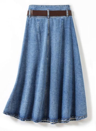 loveimgs Women Western Midi Denim Skirt High Waisted Mid Long Jean Skirt Y2k Button Up Flowy A Line Skirt Pocket Belt2