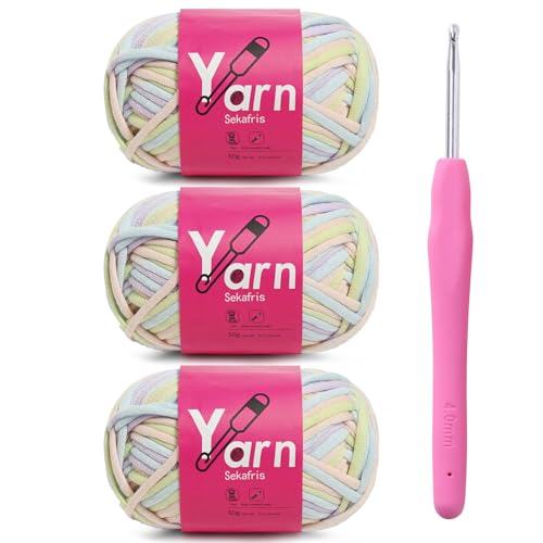 Image of Crochet Yarn 150g /163.5yds Cotton Yarn for Crocheting - Crochet Knitting Yarns for Beginners with Easy-to-See Stitches - Yarn for Crocheting - Parfait Chunky Yarns -Cotton-Nylon Blend (A7)