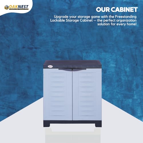 Image of Oaknest Supreme Fusion-01 Plastic Storage Cabinet | Compact & Multipurpose Storage Solution | Waterproof, Durable & Lightweight | Ideal for Home, Office & Garage | Charcoal and Sky Grey